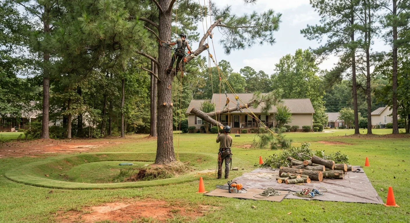 Tall pine tree in a Georgia residential yard ready for removal